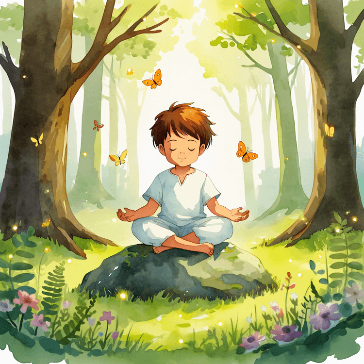 Meditierendes Kind im Wald